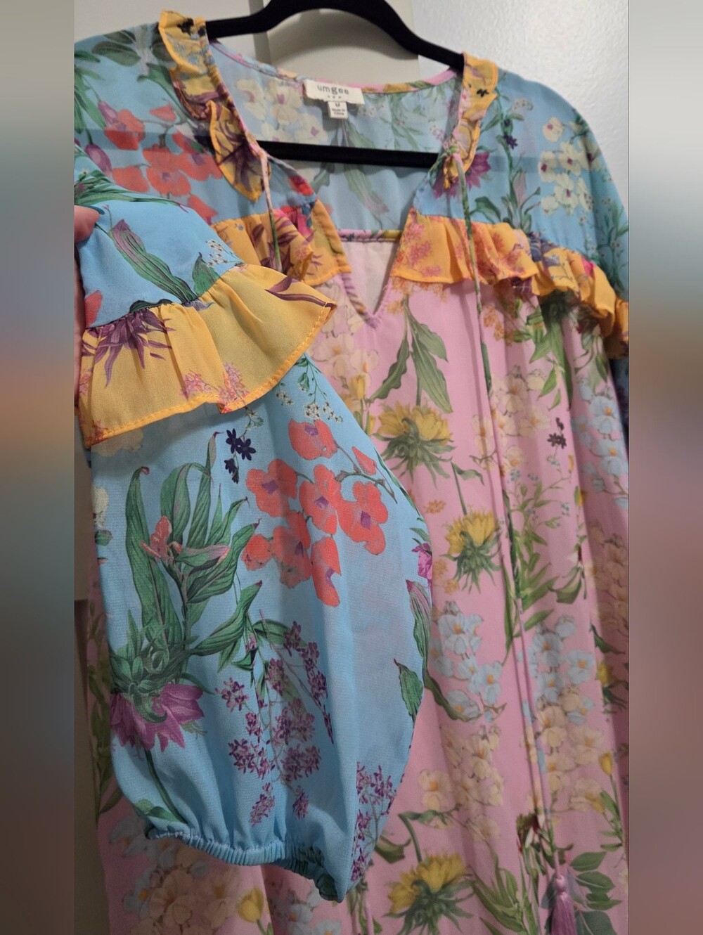 Umgee Pink & Blue Floral Ruffle Dress - Picture 2 of 7